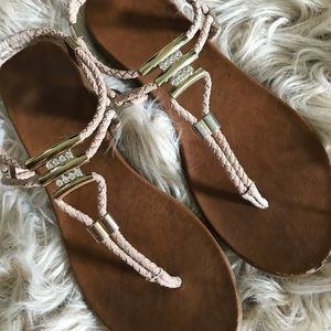 • madden girl blush and gold woven sandals •